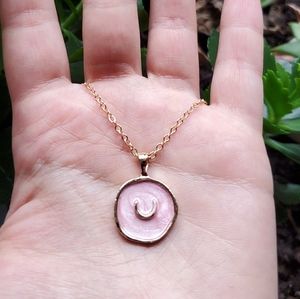 NWOT Gold Baby Pink Eclipse Moon Necklace